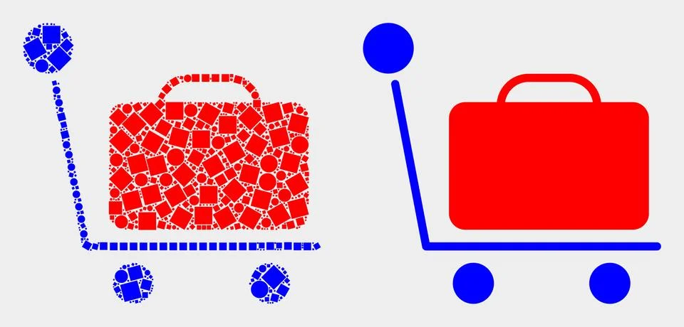 Pixelated and Flat Vector Baggage Cart Icon 스톡 일러스트