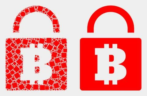 Pixelated and Flat Vector Bitcoin Lock Icon Stock Illustration