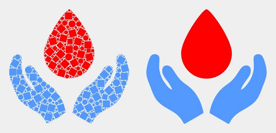 Pixelated and Flat Vector Blood Care Hands Icon Illustrazione stock