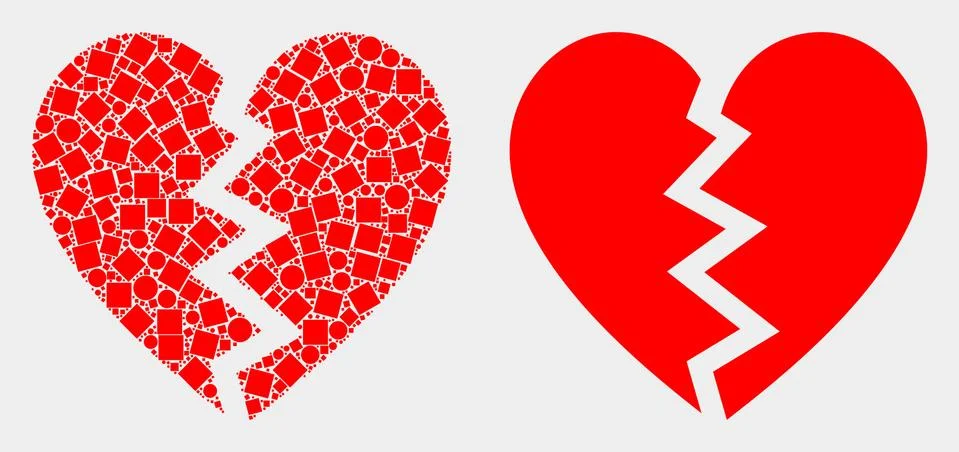 Pixelated and Flat Vector Broken Heart Icon Illustrazione stock