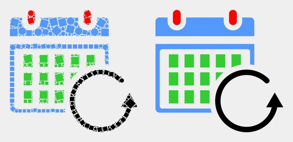 Pixelated and Flat Vector Calendar Rollback Icon Ilustração Stock