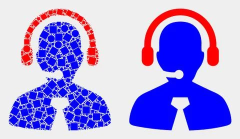 Pixelated and Flat Vector Call Center Manager Icon Stock Illustration