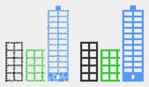 Pixelated and Flat Vector City Buildings Icon Ilustración de archivo
