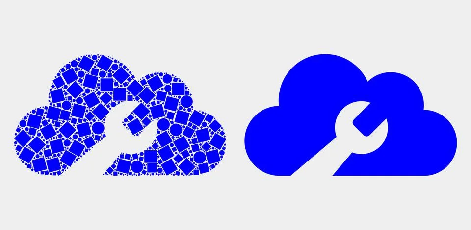 Pixelated and Flat Vector Cloud Wrench Icon Illustrazione stock