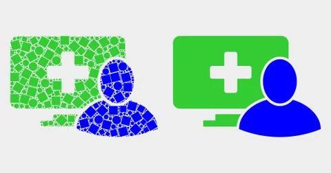 Pixelated and Flat Vector Computer Patient Icon Stock Illustration