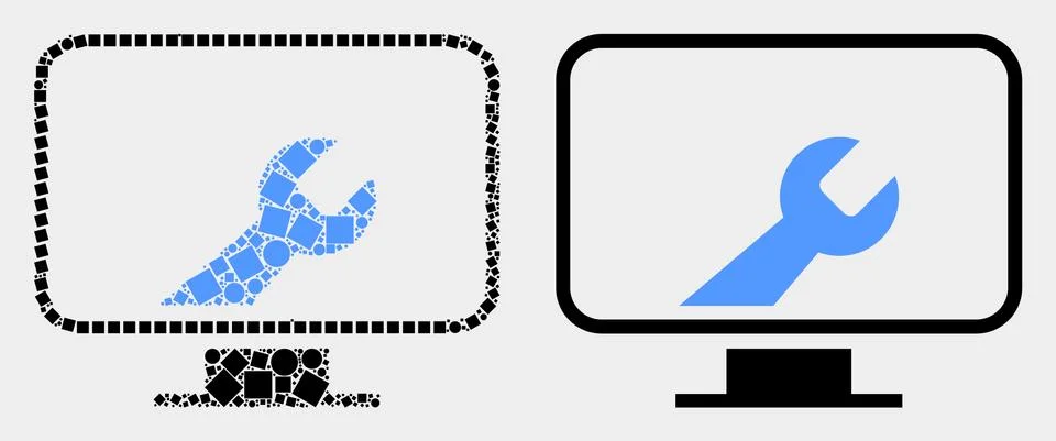 Pixelated and Flat Vector Computer Settings Wrench Icon Stock Illustration