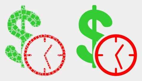 Pixelated and Flat Vector Dollar Credit Time Icon Stock Illustration