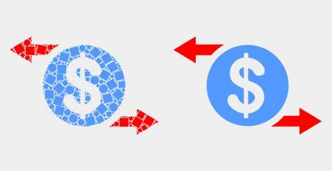 Pixelated and Flat Vector Dollar Exchange Arrows Icon Illustrazione stock