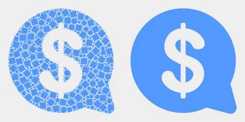 Pixelated and Flat Vector Dollar Message Balloon Icon Stock Illustration