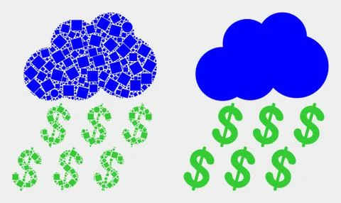 Pixelated and Flat Vector Dollar Rain Cloud Icon Stock Illustration
