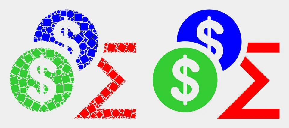 Pixelated and Flat Vector Dollar Sum Icon Illustrazione stock