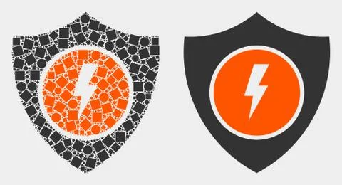 Pixelated and Flat Vector Electric Shield Icon Illustrazione stock