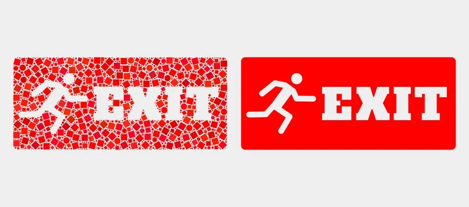 Pixelated and Flat Vector Emergency Exit Icon Illustrazione stock