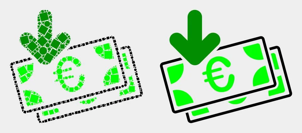 Pixelated and Flat Vector Euro Banknotes Income Icon 스톡 일러스트