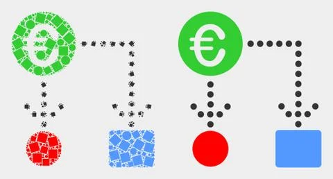 Pixelated and Flat Vector Euro Cash Flow Icon Stock Illustration