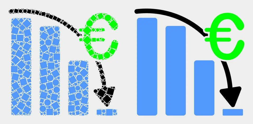 Pixelated and Flat Vector Euro Crisis Chart Icon Illustrazione stock