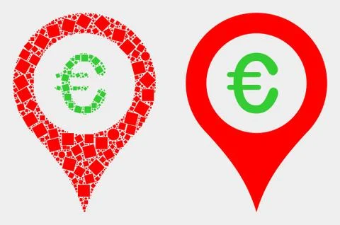 Pixelated and Flat Vector Euro Map Marker Icon Illustrazione stock