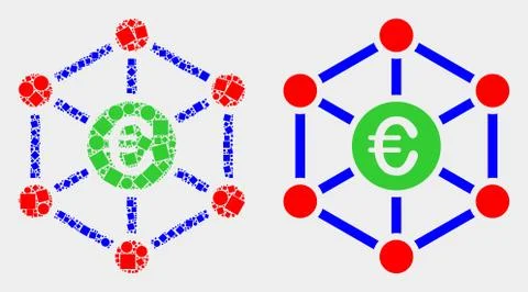 Pixelated and Flat Vector Euro Network Icon Illustrazione stock
