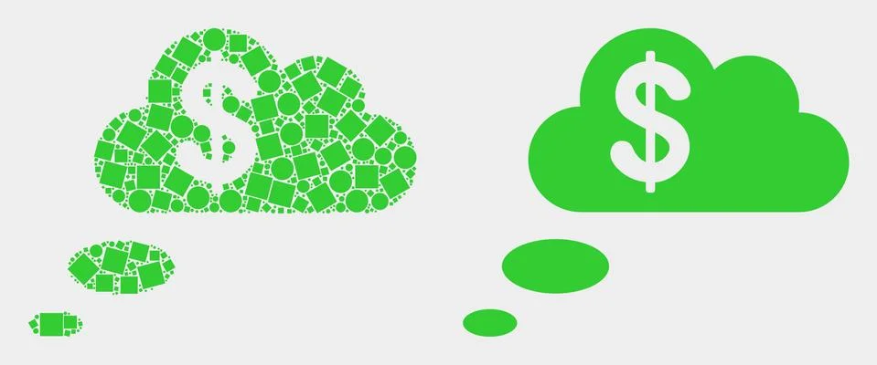 Pixelated and Flat Vector Financial Dream Clouds Icon Stock Illustration