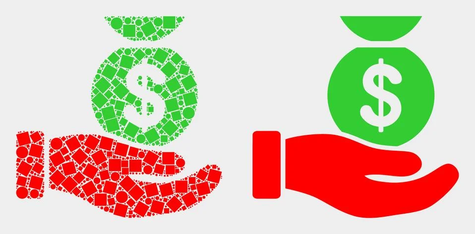 Pixelated and Flat Vector Financial Service Hand Icon Stock Illustration