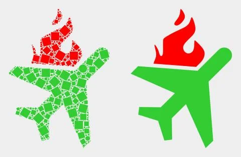 Pixelated and Flat Vector Fired Airplane Icon Illustrazione stock
