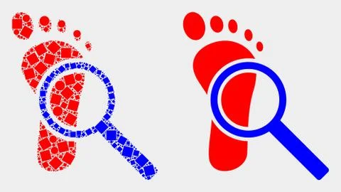Pixelated and Flat Vector Footprint Audit Magnifier Icon Stock Illustration