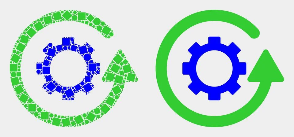 Pixelated and Flat Vector Gear Rotation Icon Illustrazione stock