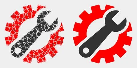 Pixelated and Flat Vector Gear Tools Icon Illustrazione stock