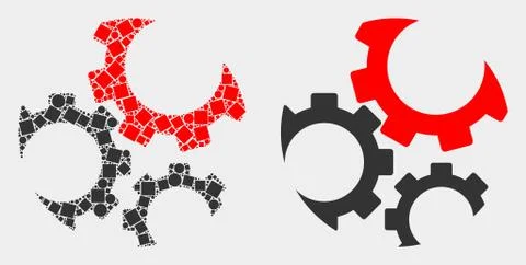 Pixelated and Flat Vector Gears Icon Illustrazione stock
