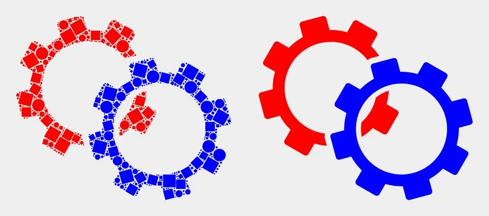 Pixelated and Flat Vector Gears Icon Illustrazione stock