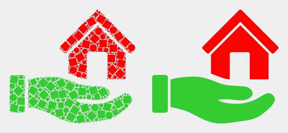 Pixelated and Flat Vector Hand Offer House Icon Ilustração Stock