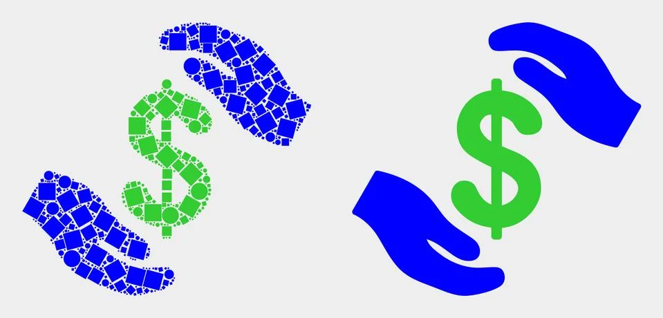 Pixelated and Flat Vector Hands Care Dollar Icon Illustrazione stock
