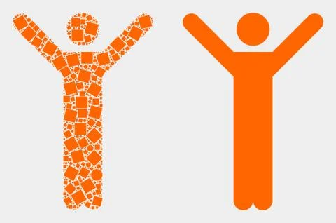 Pixelated and Flat Vector Hands up Person Icon Illustrazione stock