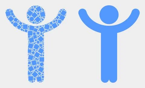 Pixelated and Flat Vector Hands up Person Icon Illustrazione stock