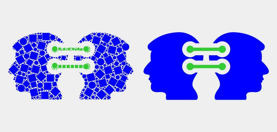 Pixelated and Flat Vector Head Links Integration Icon Illustrazione stock