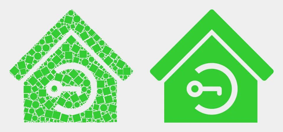 Pixelated and Flat Vector Home Keyhole Icon Illustrazione stock