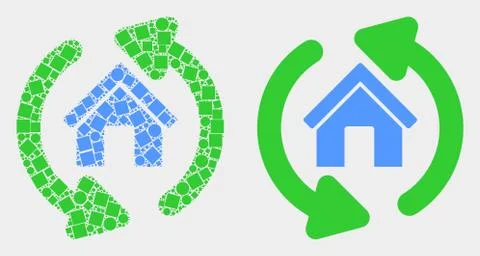 Pixelated and Flat Vector Home Refresh Arrows Icon 스톡 일러스트