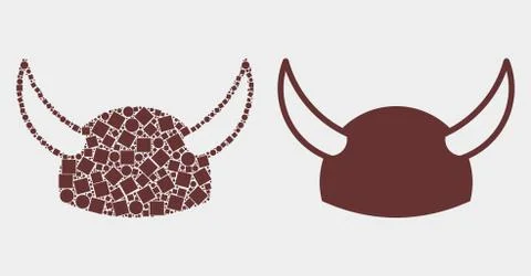 Pixelated and Flat Vector Horned Helmet Icon Illustrazione stock