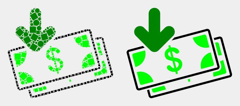 Pixelated and Flat Vector Income Banknotes Icon 스톡 일러스트