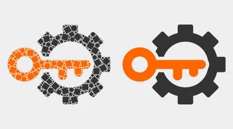 Pixelated and Flat Vector Key Options Gear Icon Illustrazione stock