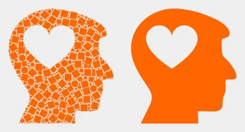 Pixelated and Flat Vector Lovely Heart Man Head Icon Stock Illustration