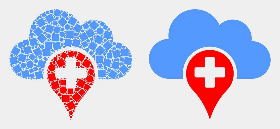 Pixelated and Flat Vector Medical Cloud Icon Illustrazione stock