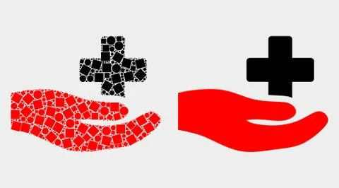 Pixelated and Flat Vector Medical Donation Hand Icon Illustrazione stock