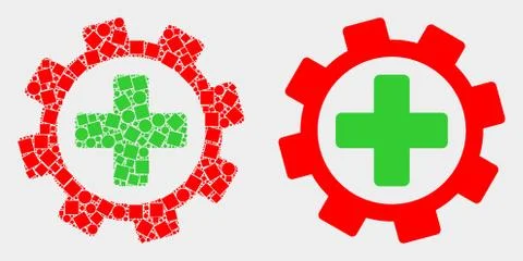 Pixelated and Flat Vector Medical Service Gear Icon 스톡 일러스트