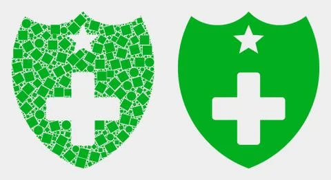 Pixelated and Flat Vector Medical Shield Icon Illustrazione stock