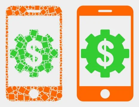 Pixelated and Flat Vector Mobile Bank Settings Icon 스톡 일러스트