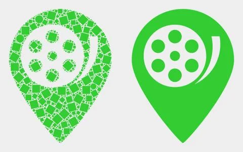 Pixelated and Flat Vector Movie Map Marker Icon Illustrazione stock