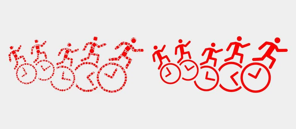 Pixelated and Flat Vector People Run Over Clocks Icon 스톡 일러스트