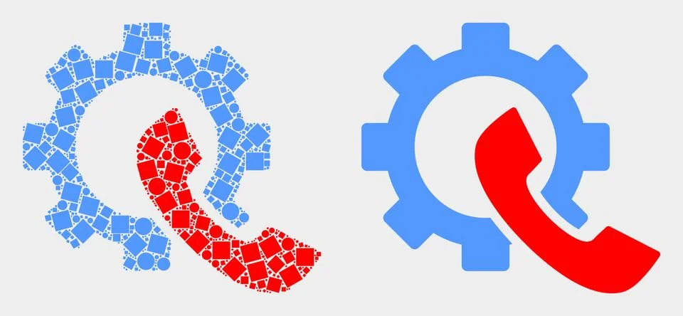 Pixelated and Flat Vector Phone Receiver Gear Icon Illustrazione stock