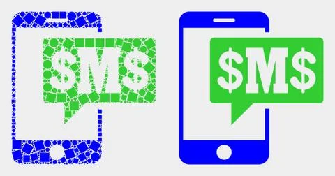 Pixelated and Flat Vector Phone Sms Cloud Icon Stock Illustration